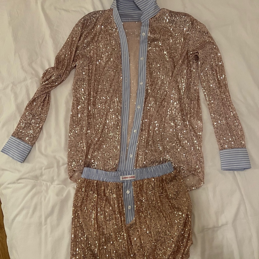 Pink & Blue Striped Sequin Set